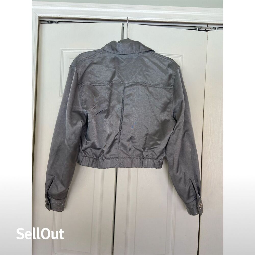 Cache Women's Silver Rhinestone Denim Style Jacket Party/Cocktail - Picture 4 of 5